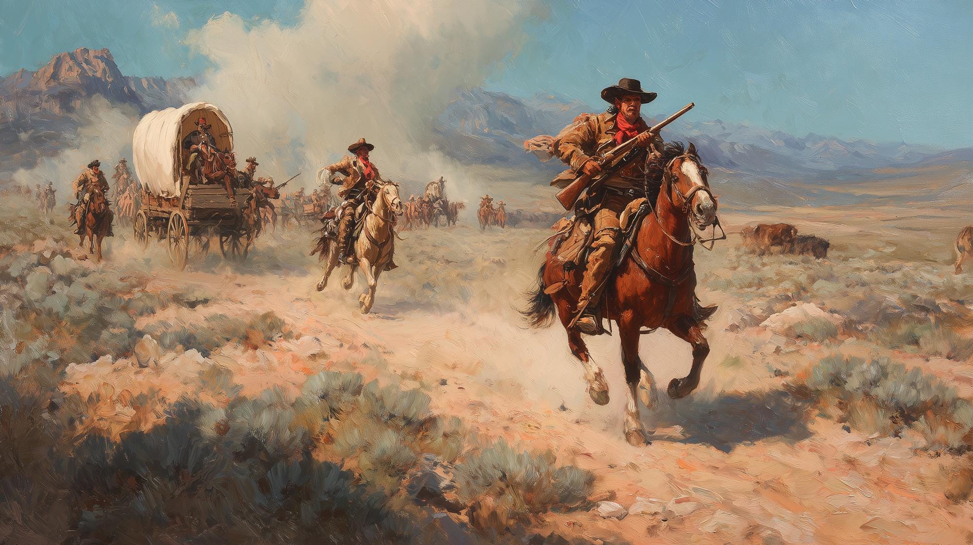 Warm Desert Western Cowboy Landscape Peel and Stick Wallpaper, Custom Size Wall Mural - View 6