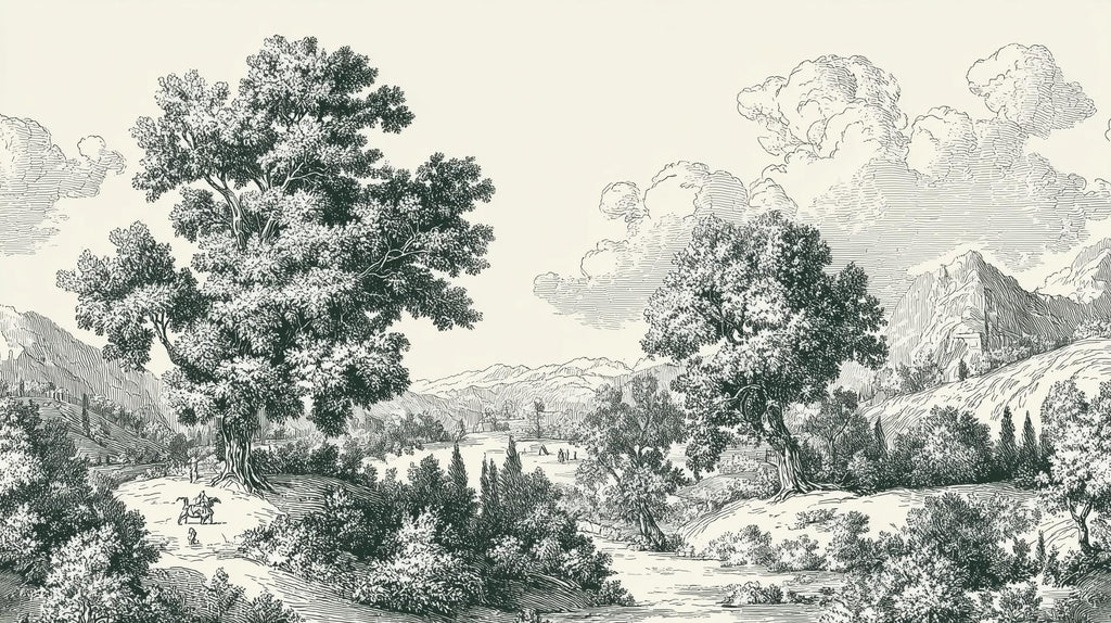 Vintage Pastoral Landscape Wallpaper, Gray Countryside Peel and Stick Wall Mural - View 6