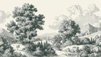 Vintage Pastoral Landscape Wallpaper, Gray Countryside Peel and Stick Wall Mural - View 6