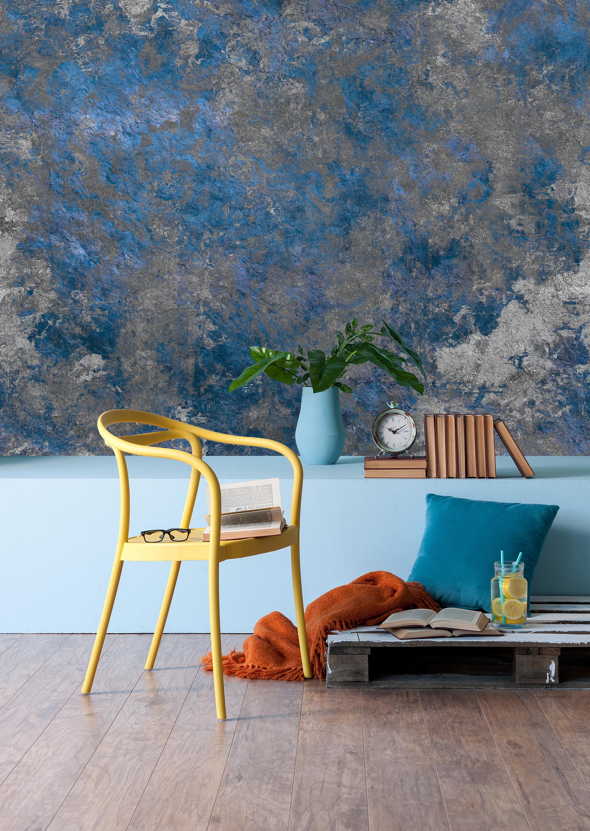 Blue Concrete Peel and Stick Wallpaper, Marble Mural - View 4