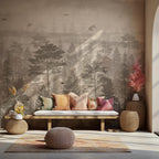 Foggy Forest Wall Mural: Vintage Tree Landscape Removable Wallpaper - View 5