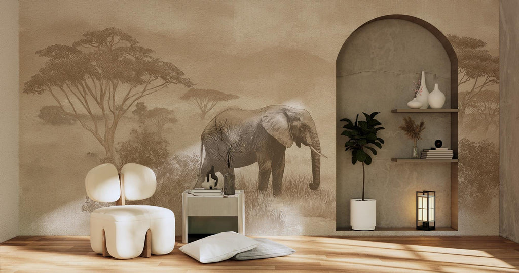 African Elephant Landscape Peel and Stick Wallpaper, Custom Sizes Wall Mural - View 3