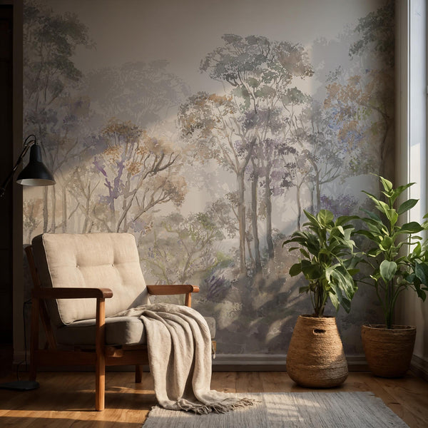 Foggy Forest Wallpaper, Vintage Landscape Removable Wallpaper