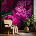 Dark Peony Floral Wallpaper, Big Pink Rose Wall Mural, Peel & Stick