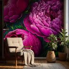 Dark Peony Floral Wallpaper, Big Pink Rose Wall Mural, Peel & Stick