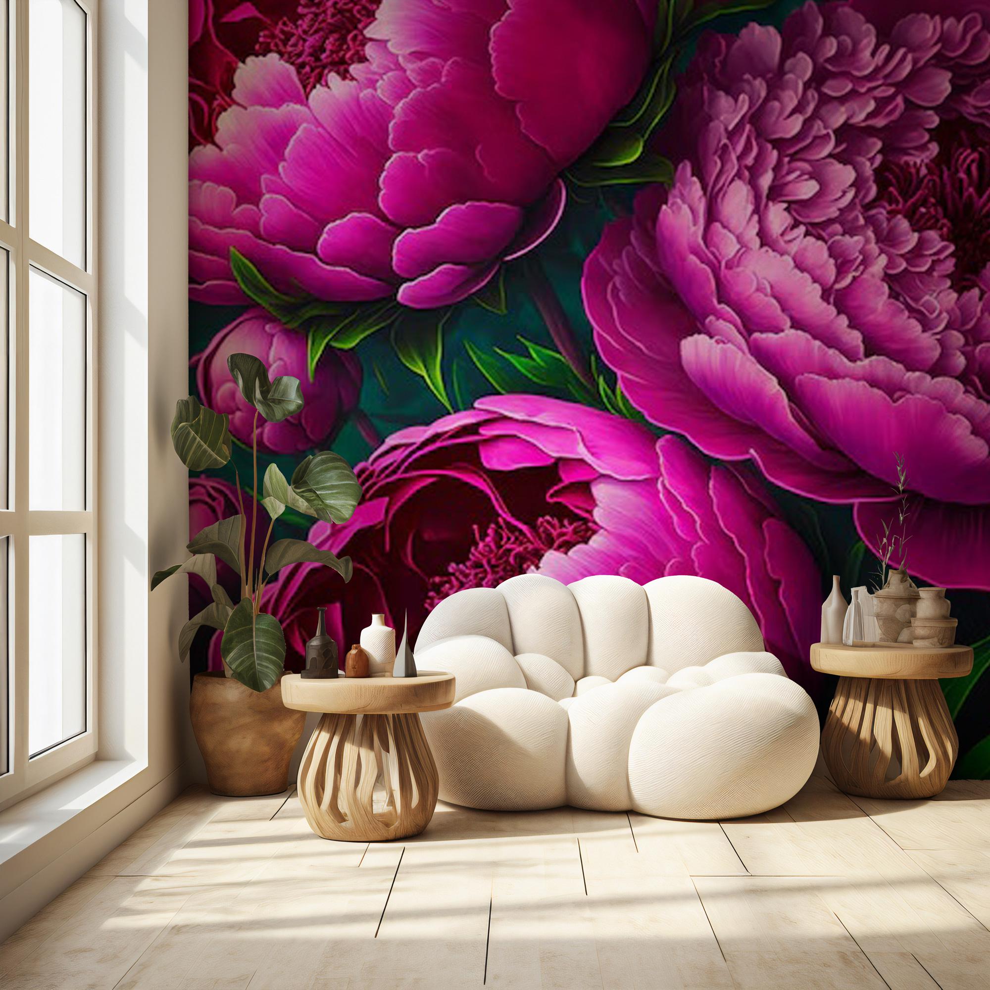 Dark Peony Floral Wallpaper, Big Pink Rose Wall Mural, Peel & Stick - View 2