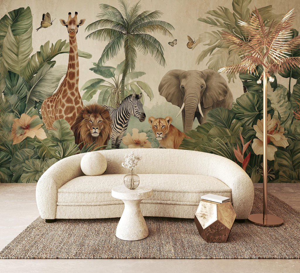 Safari Nursery Peel and Stick Wallpaper : Jungle Animals Wall Mural - View 6