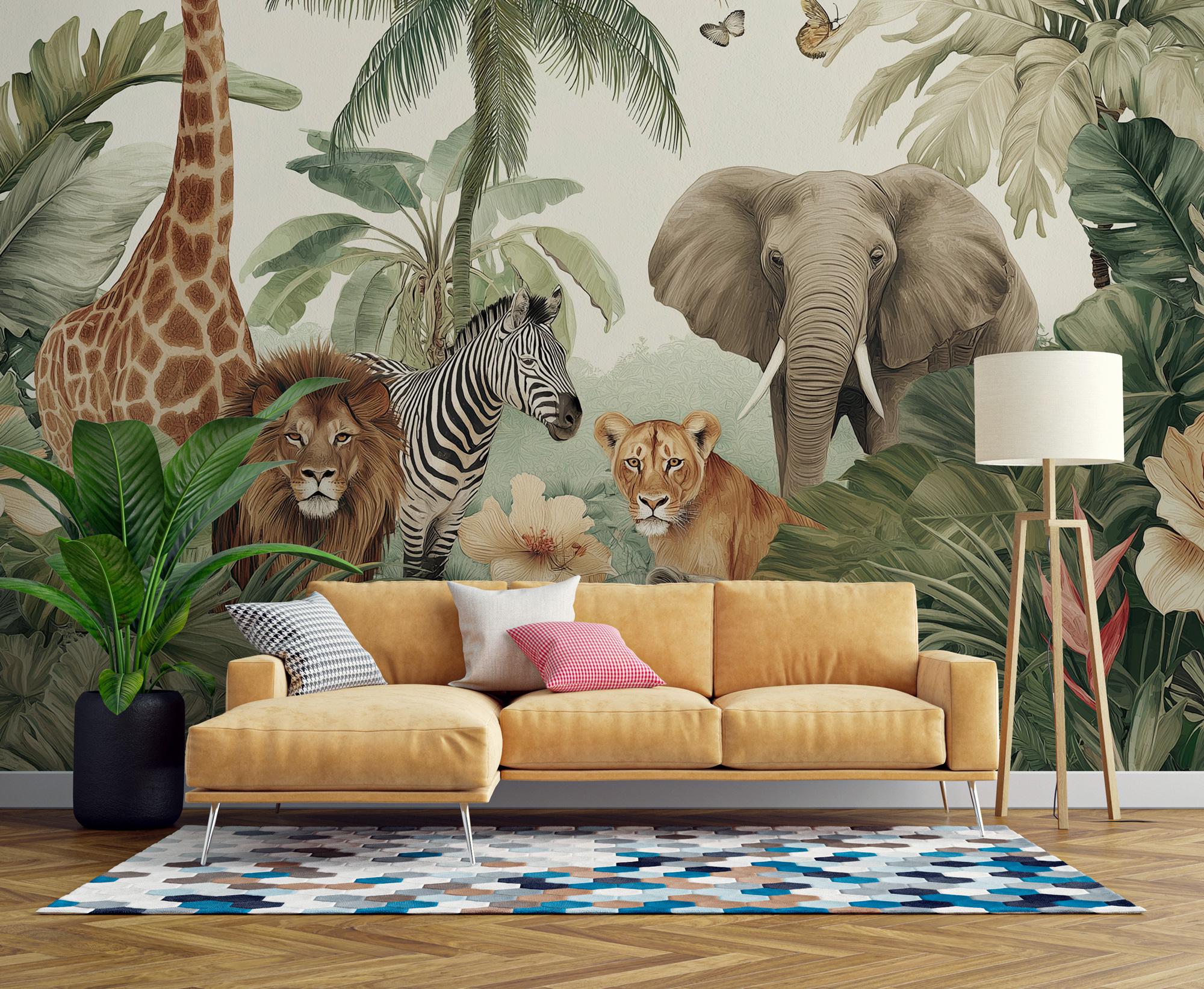Safari Nursery Peel and Stick Wallpaper : Jungle Animals Wall Mural - View 4