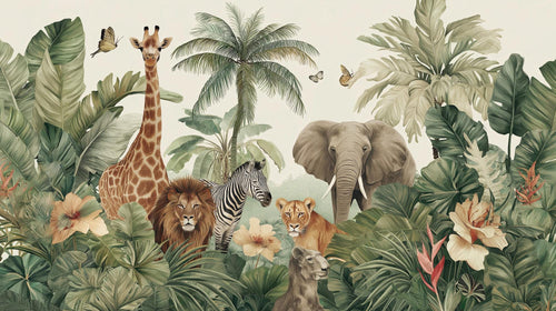 Safari Nursery Peel and Stick Wallpaper : Jungle Animals Wall Mural - View 2