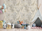 Beige Safari Toile Wallpaper: Kids Room Animal Wall Mural - View 5