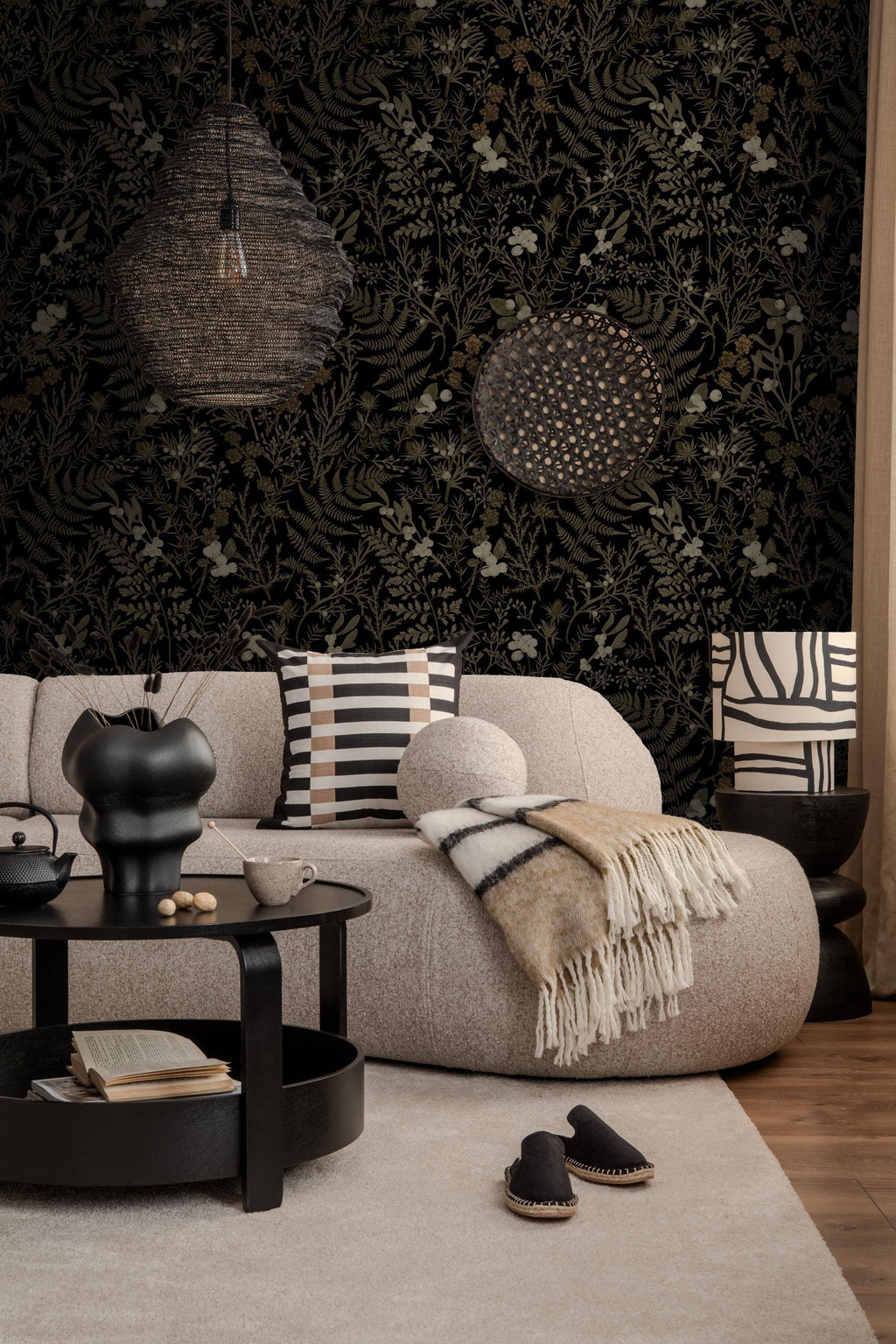 Dark Leafl Peel and Stick Wallpaper: Moody Botanical Wall Mural - View 3
