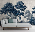Dark Blue Forest Peel and Stick Wallpaper: Big Tree Custom Size Wall Mural - View 2