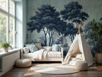 Dark Blue Forest Peel and Stick Wallpaper: Big Tree Custom Size Wall Mural - View 4