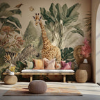 Jungle Safari Wall Mural: Tropical Animals Peel and Stick Wallpaper