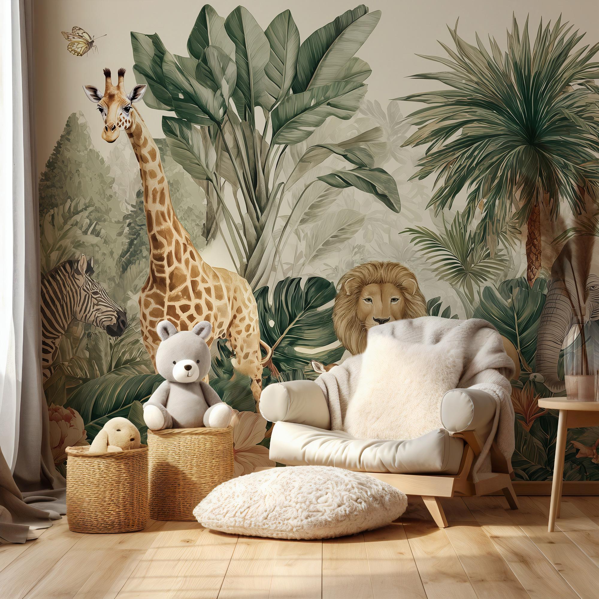 Jungle Safari Wall Mural: Tropical Animals Peel and Stick Wallpaper - View 3