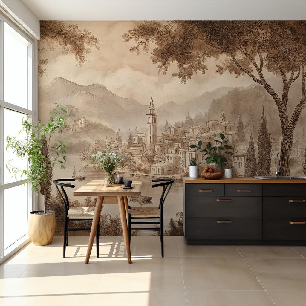 Vintage Italian Landscape Wall Mural: Countryside Peel and Stick Wallpaper - View 2