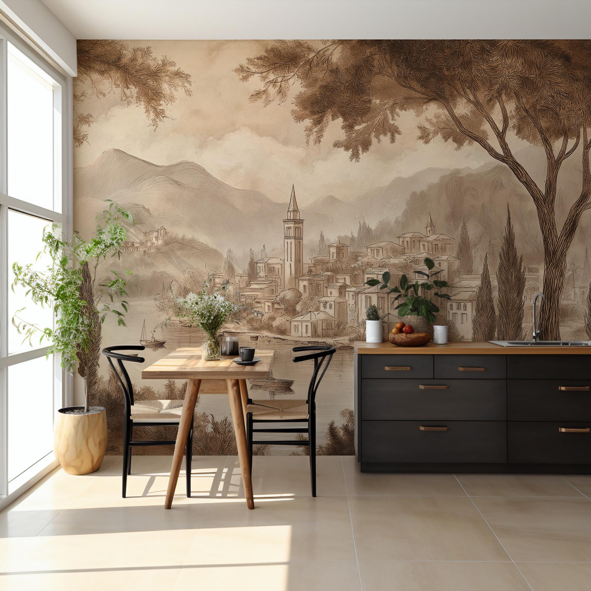 Vintage Italian Landscape Wall Mural: Countryside Peel and Stick Wallpaper - View 2