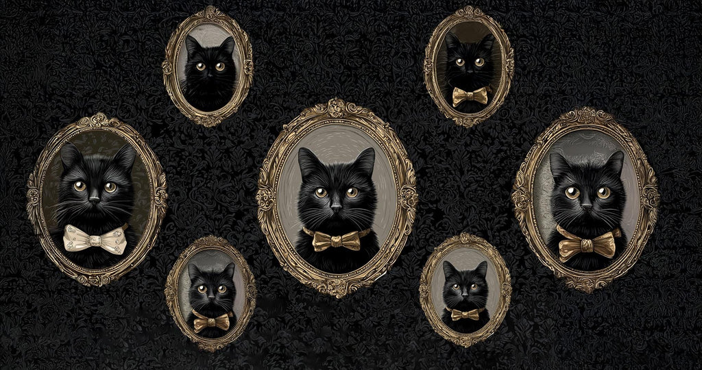 Vintage Cat Portrait Peel and Stick Wallpaper: Gothic Dark Wall Mural - View 5