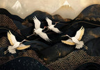 Black Crane Wallpaper: Gold Mountain, Flying Birds, Peel and Stick Mural - View 5