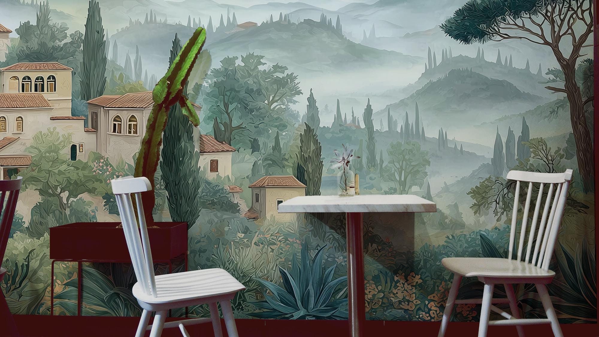 Vintage Countryside Peel and Stick Wallpaper: Pastoral Landscape Wall Mural - View 4