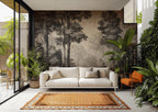 Vintage Forest Wallpaper Mural: Black & White Woodland Trees Scenic Wall Art - View 5