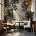 Vintage Forest Wallpaper Mural: Black & White Woodland Trees Scenic Wall Art