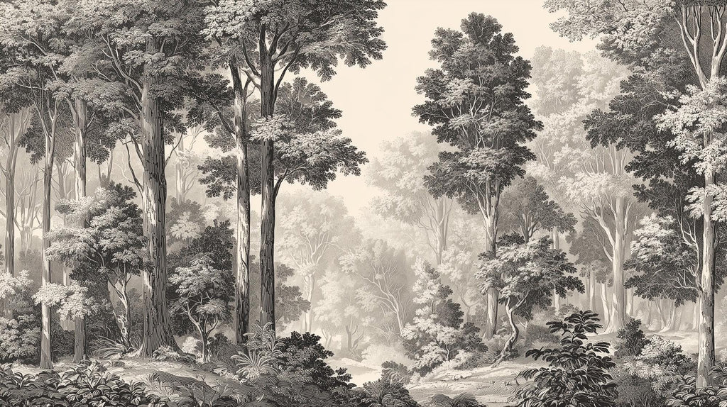 Vintage Forest Wallpaper Mural: Black & White Woodland Trees Scenic Wall Art - View 6