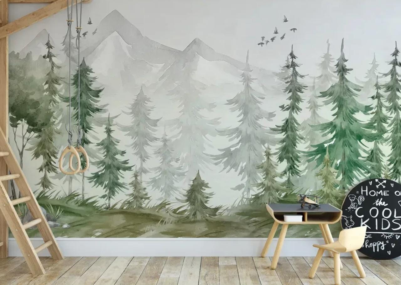 Forest Peel and Stick Wallpaper, Woodland Wall Mural, Kids Room Decor - View 4