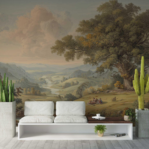 Vintage Pastoral Landscape Peel and Stick Wallpaper, Countryside Scene Custom Size Wall Mural