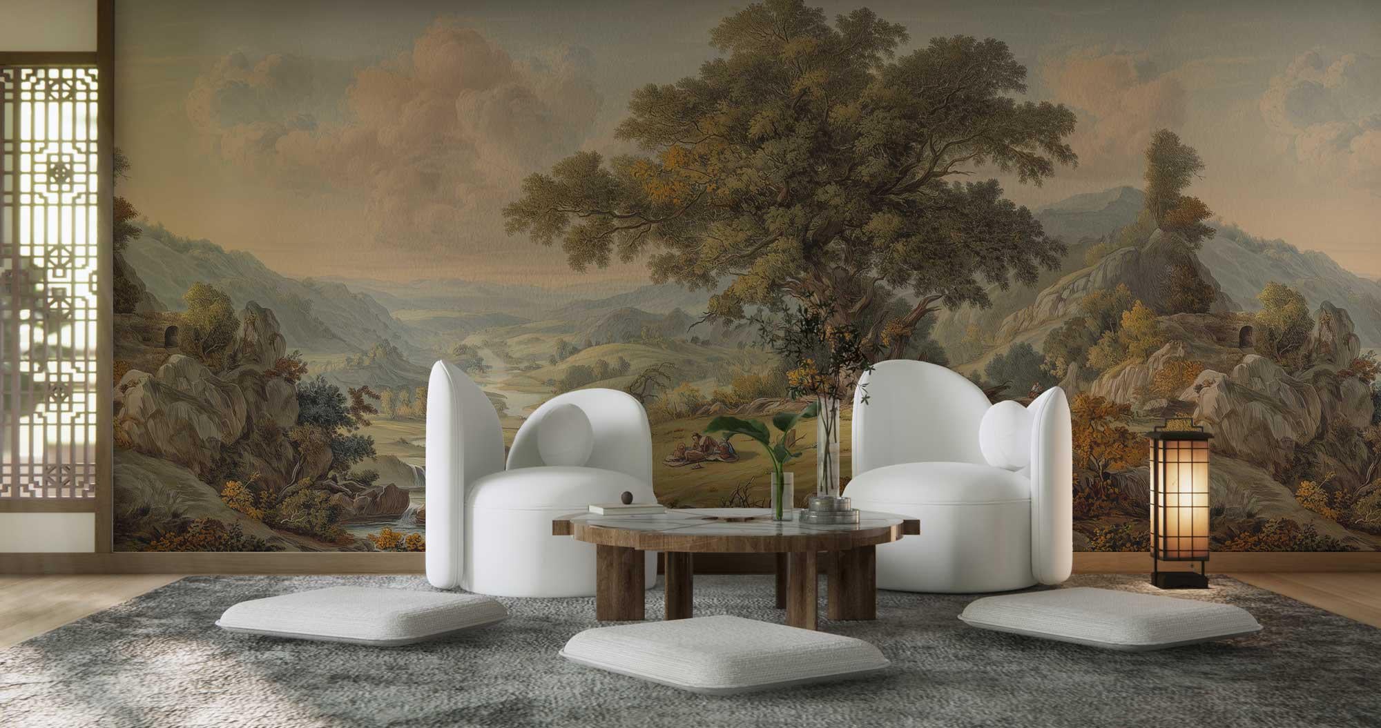 Vintage Pastoral Landscape Peel and Stick Wallpaper, Countryside Scene Custom Size Wall Mural - View 3