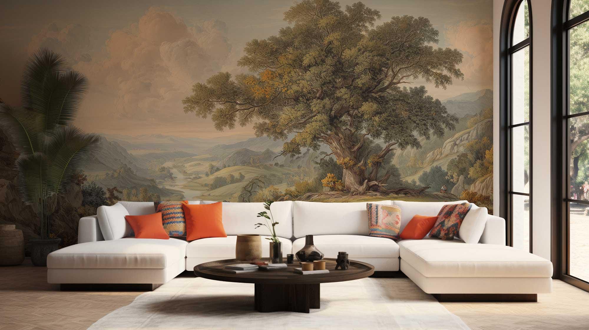 Vintage Pastoral Landscape Peel and Stick Wallpaper, Countryside Scene Custom Size Wall Mural - View 5