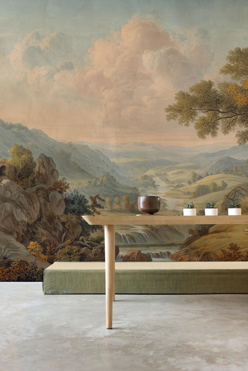Vintage Pastoral Landscape Peel and Stick Wallpaper, Countryside Scene Custom Size Wall Mural - View 2