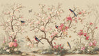 Beige Chinoiserie Blossom Bird Wallpaper, Custom Sakura Wall Mural, Peel and Stick - View 6
