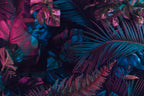 Midnight Teal Fuchsia Jungle Peel and Stick Wallpaper, Custom Sizes Tropical Leaves Wall Mural - View 6