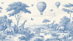 Blue & Ivory Safari Toile Peel and Stick Wallpaper Mural - Custom Size - View 5
