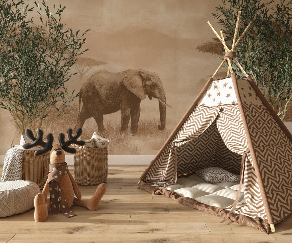 African Elephant Landscape Peel and Stick Wallpaper, Custom Sizes Wall Mural - View 2