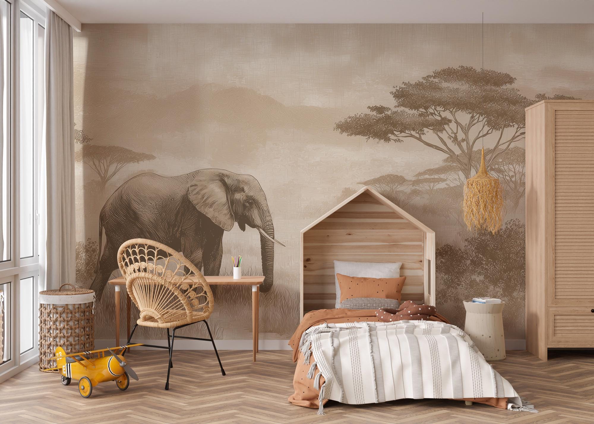 African Elephant Landscape Peel and Stick Wallpaper, Custom Sizes Wall Mural - View 4