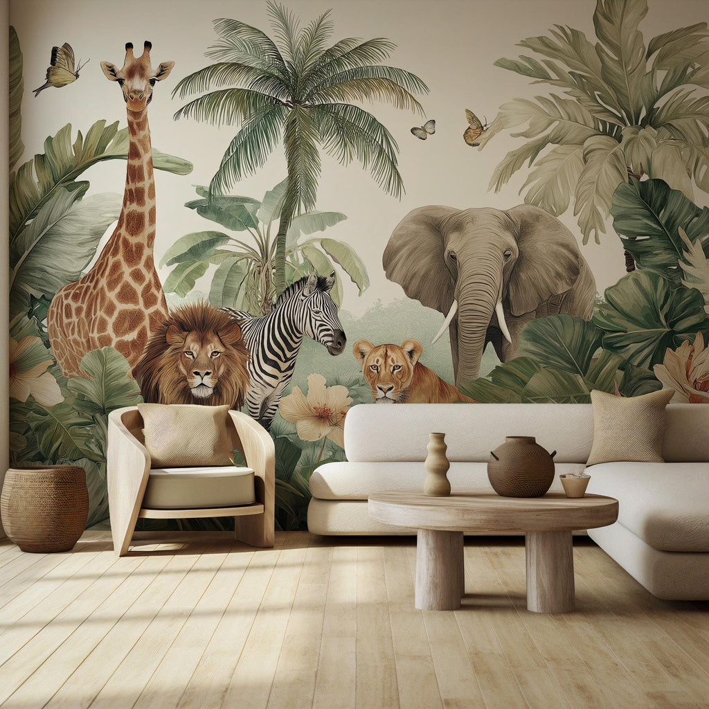 Safari Nursery Peel and Stick Wallpaper : Jungle Animals Wall Mural - View 5