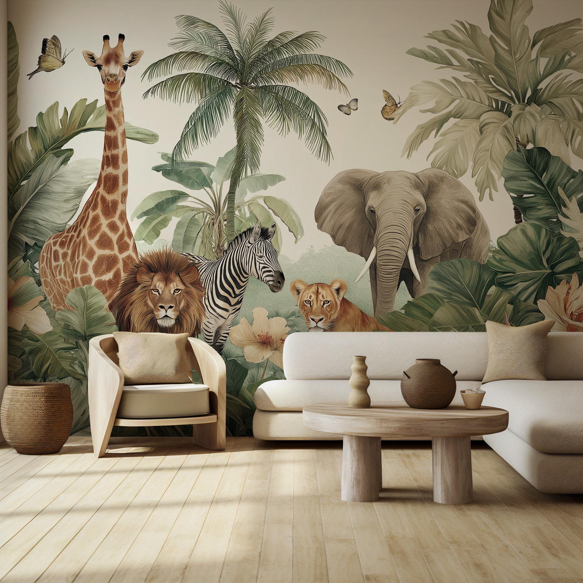 Safari Nursery Peel and Stick Wallpaper : Jungle Animals Wall Mural - View 5