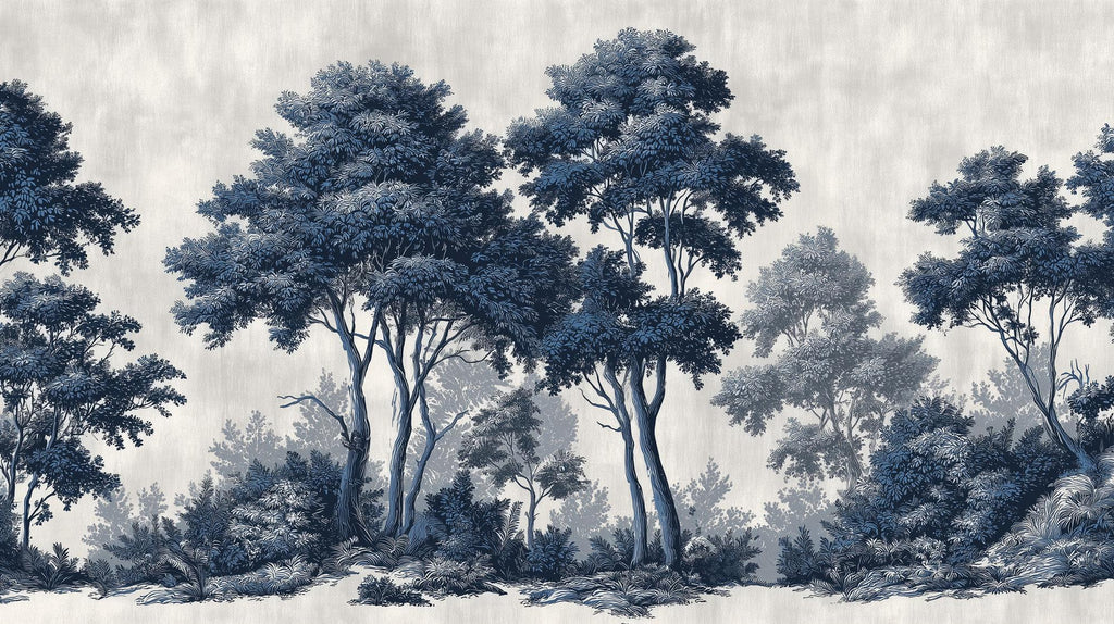 Dark Blue Forest Peel and Stick Wallpaper: Big Tree Custom Size Wall Mural - View 6
