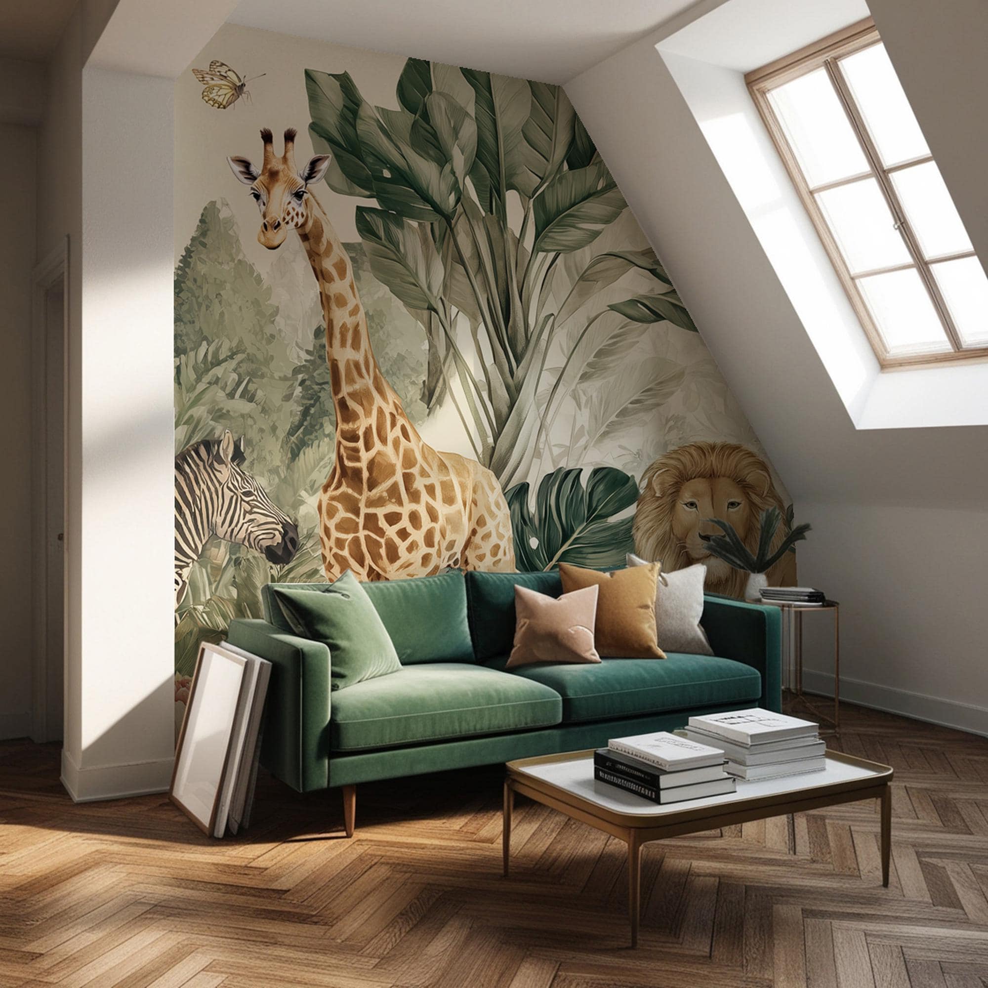 Jungle Safari Wall Mural: Tropical Animals Peel and Stick Wallpaper - View 2