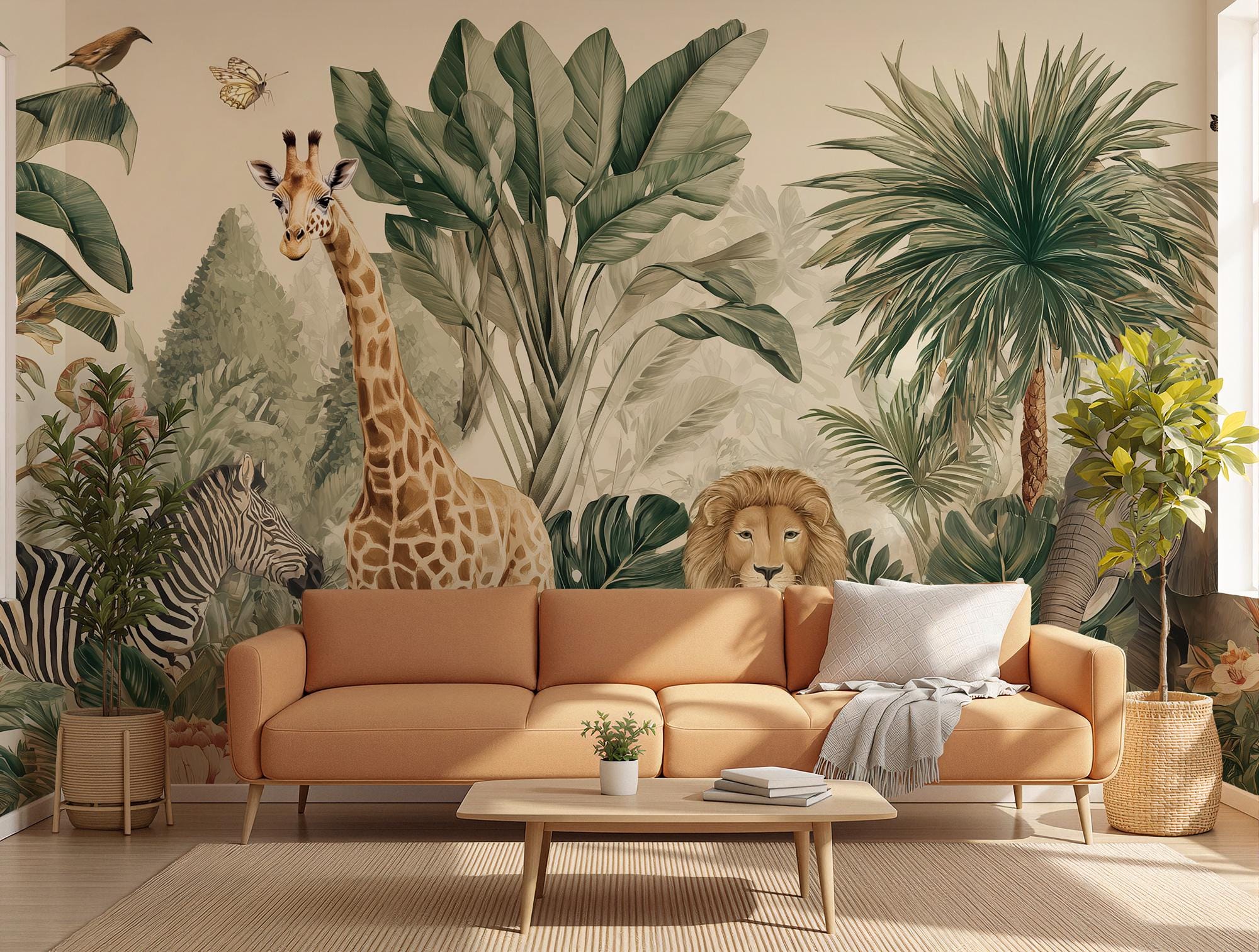Jungle Safari Wall Mural: Tropical Animals Peel and Stick Wallpaper - View 4