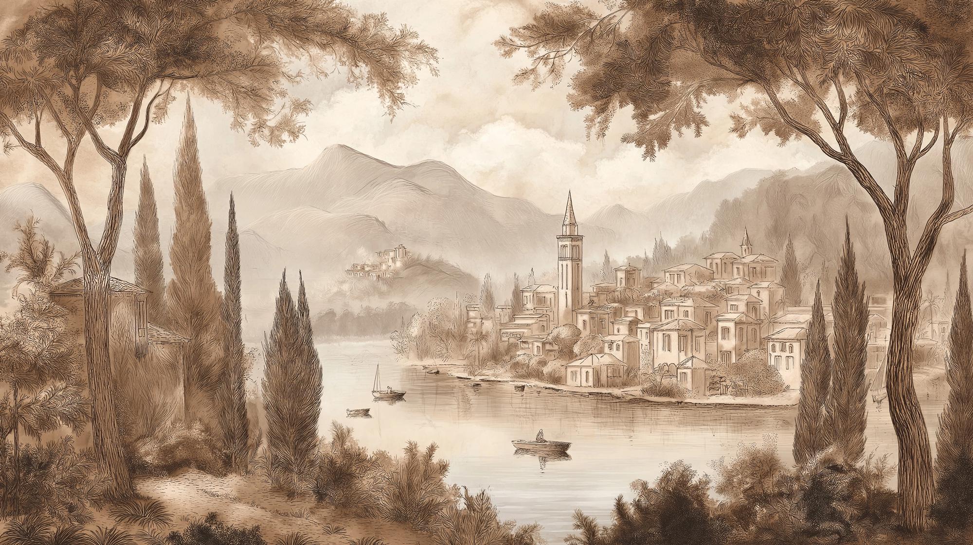 Vintage Italian Landscape Wall Mural: Countryside Peel and Stick Wallpaper - View 6