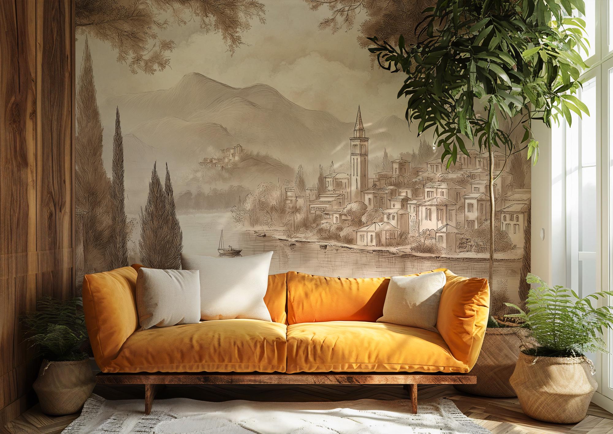 Vintage Italian Landscape Wall Mural: Countryside Peel and Stick Wallpaper - View 5