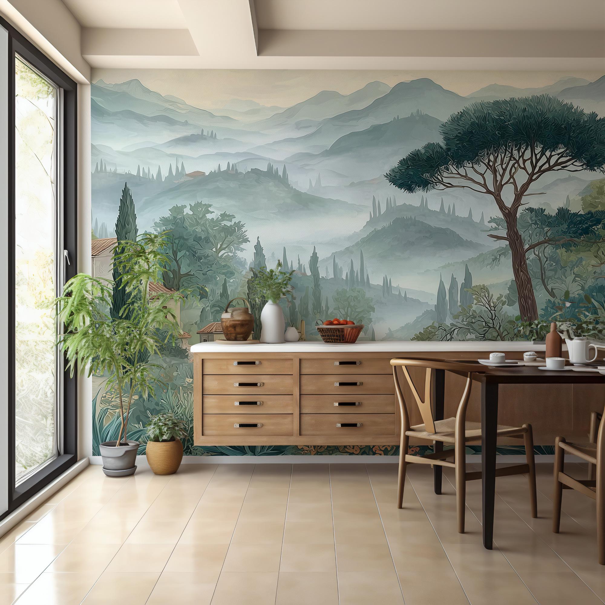 Vintage Countryside Peel and Stick Wallpaper: Pastoral Landscape Wall Mural - View 2