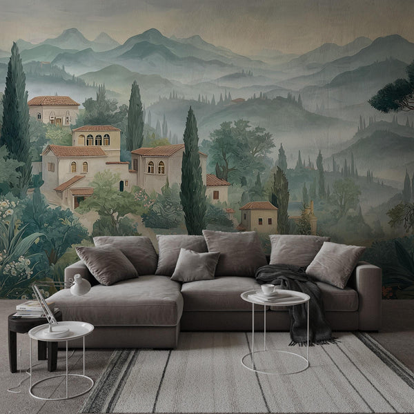 Vintage Countryside Peel and Stick Wallpaper: Pastoral Landscape Wall Mural