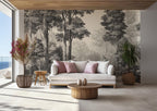 Vintage Forest Wallpaper Mural: Black & White Woodland Trees Scenic Wall Art - View 4
