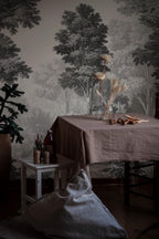 Vintage Forest Wallpaper Mural: Black & White Woodland Trees Scenic Wall Art - View 2