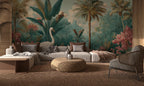 Tropical Swan and Palm Tree Wallpaper: Custom Size Peel and Stick Botanical Wall Mural - View 7