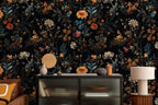 Dark Floral Wallpaper Mural: Vintage Botanical Peel and Stick Wall Art - View 4
